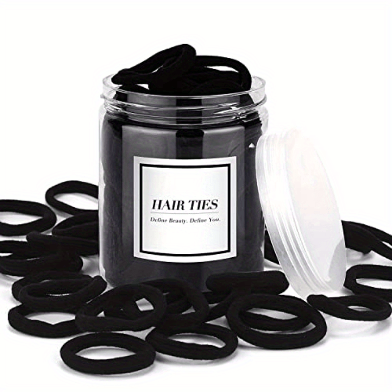 iFwevs 50pcs Black Hair Ties,Cotton Seamless Ponytail Holders,No Damage Elastics Hair Bands for Thick Heavy & Curly Hair